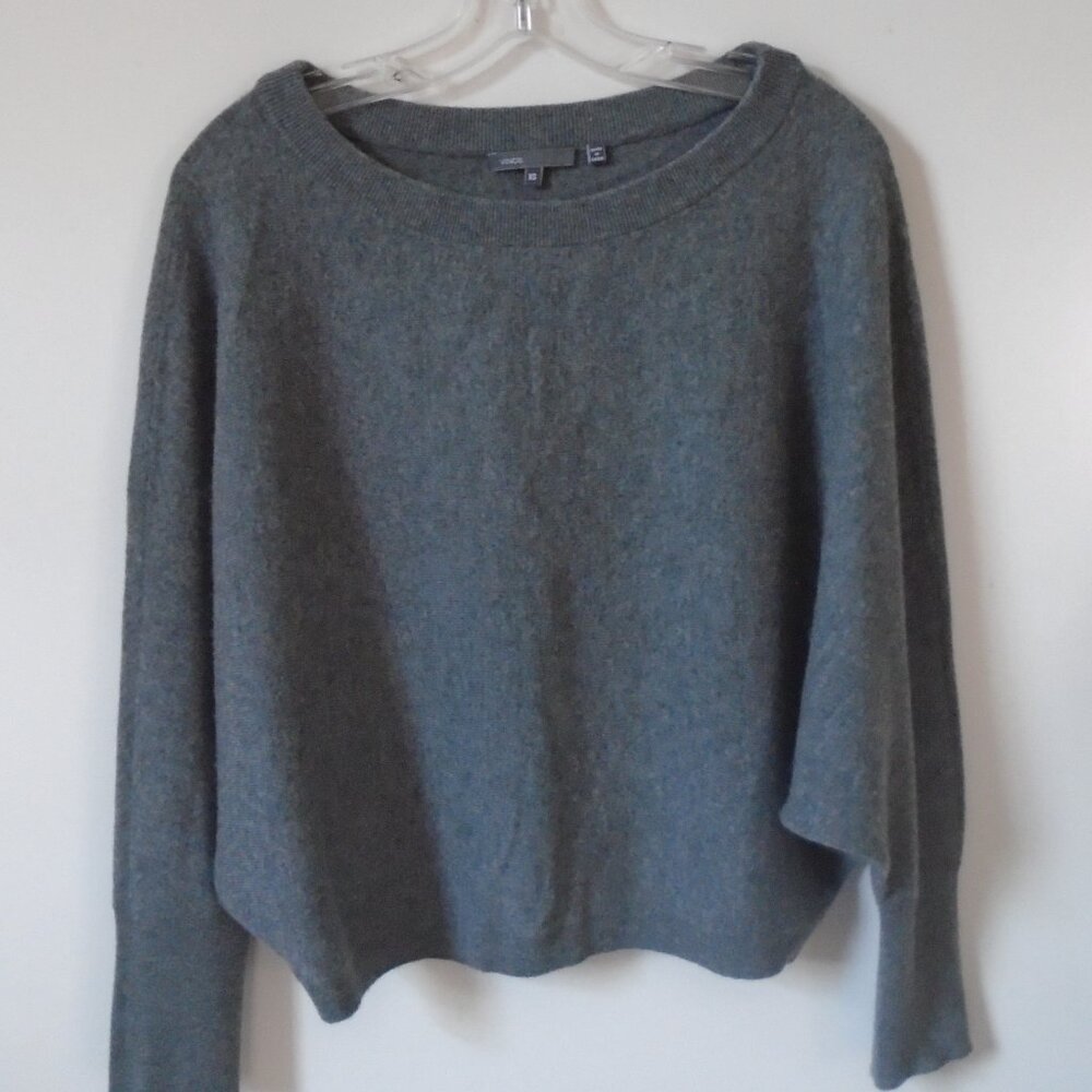 VINCE pure cashmere gray pullover short waist crop bat wing sweater Oversize XS